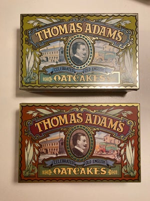 Dåser, 2 stk samlet pris 180 kr 
Thomas Adams oatcakes 
26x16,5 x 8 cm 
Se også mine andre annoncer 