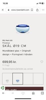 Glas, Skål, Holmegård, Blå Provence skål fra Holmegård. Diam 19 cm. 1. Sortering . Perfekte stand.