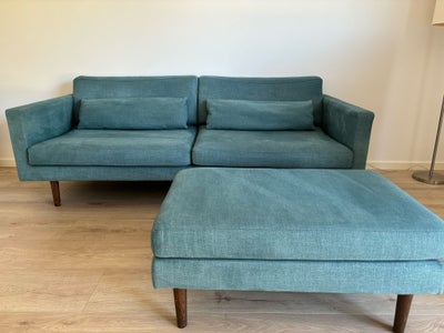 Sofa, polyester, 3 pers. , Broste Copenhagen, Turkis 3 personers sofa med tilhørende puf og puder fr