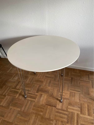 Spisebord, Lakeret , b: 90 l: 90, Cirkulært smart lille spisebord med metal-splitten.
Ø900 mm. Hvidl