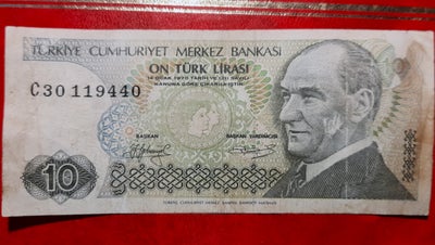Andet land, sedler, 10, 1979, TYRKIET TURKEY ON 10 LIRA 1979 Mustafa Kemal Atatürk p192

Porto 25kr.