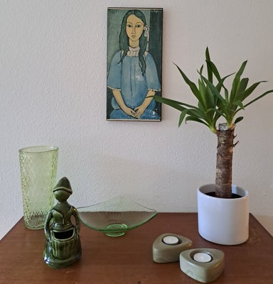 Keramik & glas, West Germany og Flowersea glas., Flowersea vase i grøn glas, med dekorative rude møn