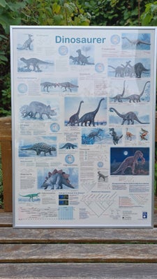 Plakat i ramme, F.F. Weller, motiv: Dinosauer, b: 52 cm h: 72 cm, Indrammet plakat af dinosaurer fra