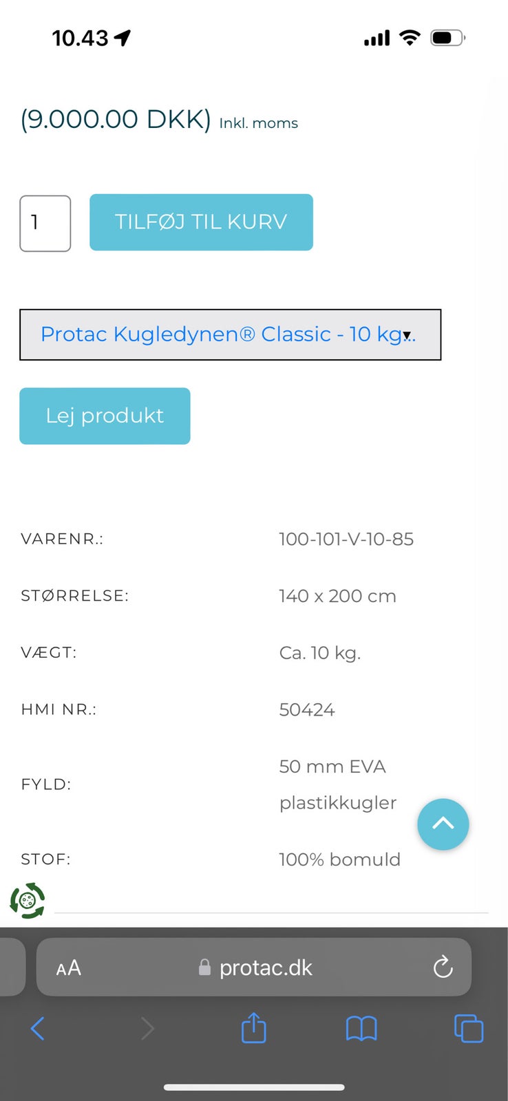 Andet, Protac Kugledyne Classic 10 kg