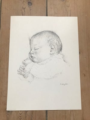 Tegning, Ib Spang Olsen, motiv: Baby, b: 30 h: 40, Fin tegning/kunsttryk sovende baby af Ib Spang Ol