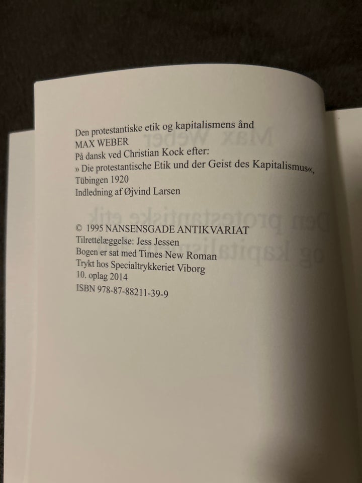 Den protestantiske etik og kapitalismens ånd, Max Weber,