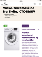 Elvita vaskemaskine, CTC4860V, vaske/tørremaskine