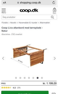 Hængebord, Coop, Bejdset akacietræ, RESERVERET 
Hængebord og tørrestativ til altan. 
Materiale: Bejd
