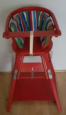 Højstol, Hyllinge Møbelfabrik, Danmark, Charmerende retro børnestol, bøg/retro rød, som både kan fun