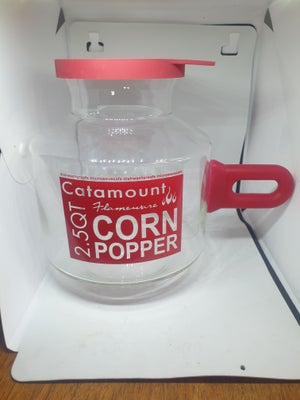 Popper, Glas og silikone beholder med håndtag og låg 
Den er til at lave popcorn i mikroovn mere sik