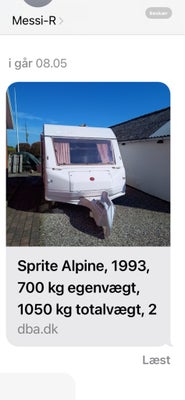Sprite Alpine, 1993, 700 kg egenvægt, 1050 kg totalvægt, 2 sengepladser, Næsten ny fortelt, dobbelts