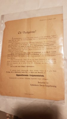 Andre samleobjekter, Gammel stykke papir fra 1898 vedrørende 
Oppositionens Valgsmandsliste.
Du er v