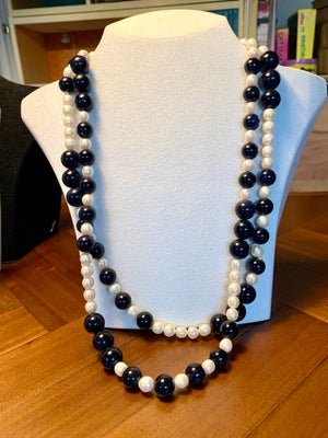 Halskæde, perler, Blå Goldstone ferskvandsperlekæde 120 cm, Endeløs 120 cm blå Goldstone perlekæde m