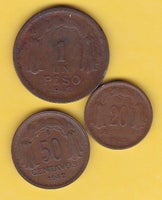 Andet land, mønter, (2102) Chile 20 + 50 Centavos + 1 Peso