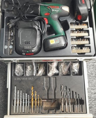 Boremaskine, Bosch Værktøj kasse, Boremaskine bosch 18v med 2 batterier og tilbehør som du kan 
se p