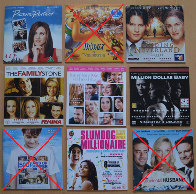 Film 2, DVD, andet, Film 2
Pris/stk. 5 kr.
Nr.1 Picture perfect.
Nr.3 Finding neverland.
Nr.4 The fa