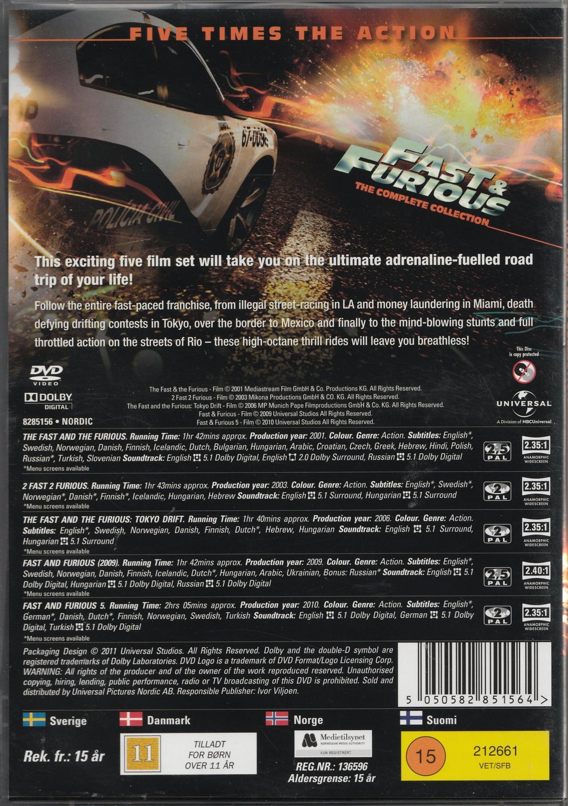 Fast & Furious 1-5 (5-disc), instruktør Div, DVD