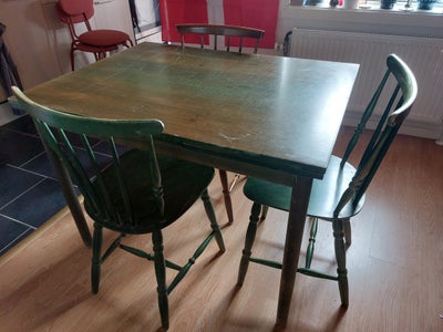 Spisebord m/stole, Retro spisebord med 2 udtræksplader og 3 pindestole