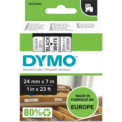 Labelprinter, DYMO, 24mm, D1, Perfekt, Type: Alm. tape, 
Længde: 7 m, Bredde: 24 mm
Tapefarve: Hvid,