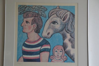 Litografi, Klassisk, vidunderligt farvelitografi af Heerup.

Motiv hest og mand. blå farvetema

Numm