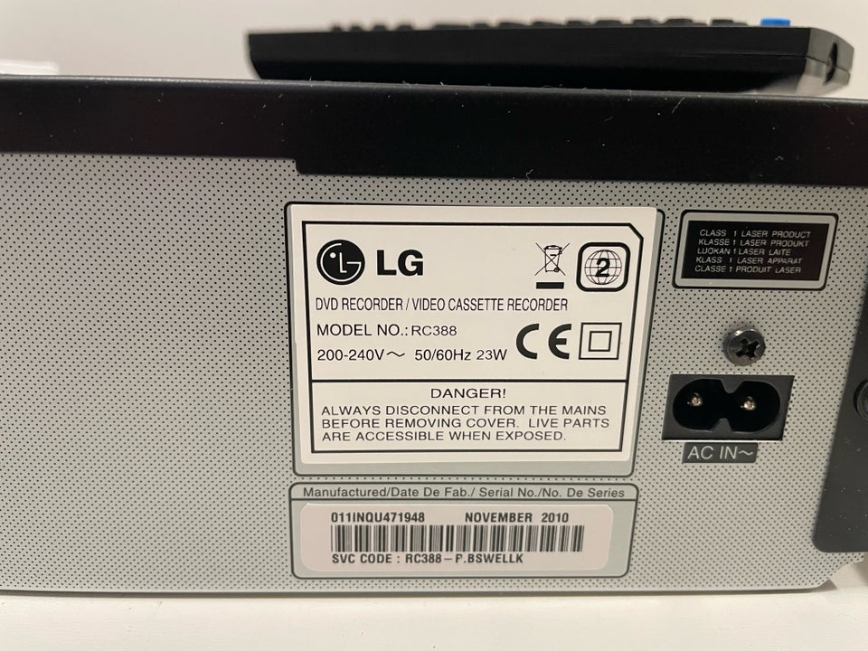 VHS videomaskine, LG, Rc 388