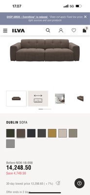 Sofa, Dublin sofa fra ILVA, Helt nye 2 modulelor sofa fra ILVA