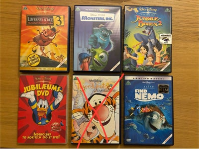 Disney , DVD, tegnefilm, Diverse Disney dvd’er 

Løvernes konge 3

Monsters Inc

Junglebogen 2

Tige