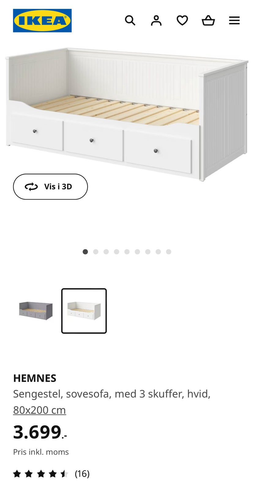 Sengeramme, IKEA Hemnes, b: 80 l: 200
