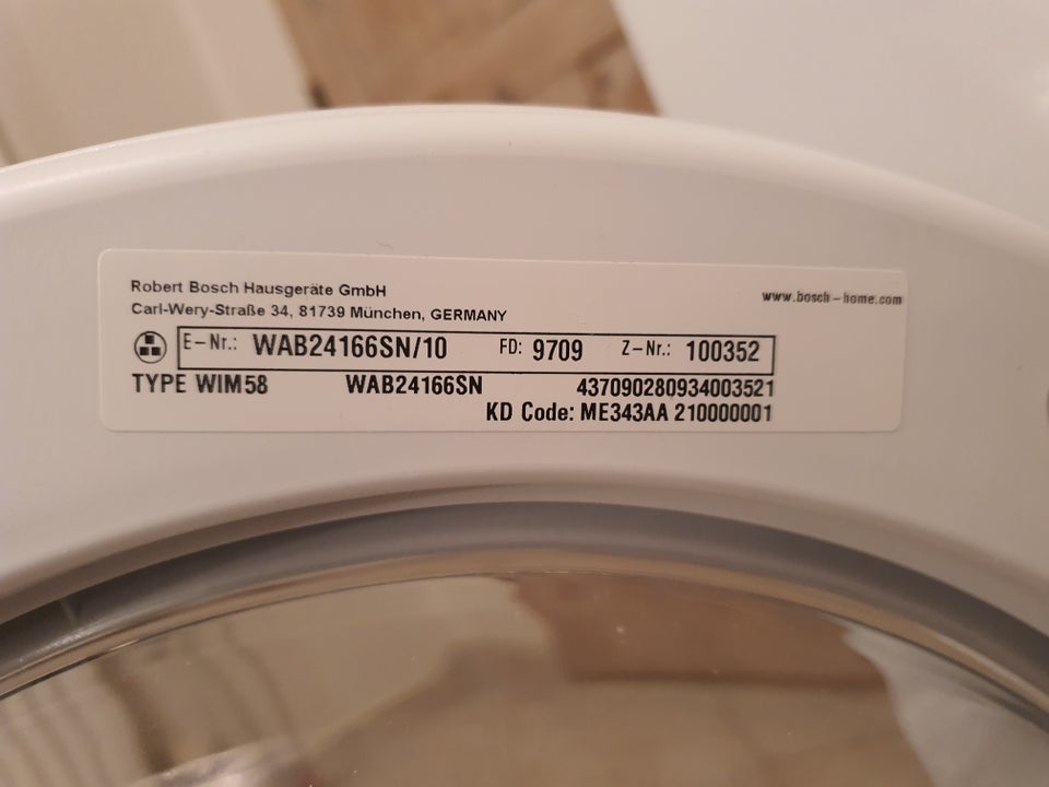 Bosch vaskemaskine, WAB24166SN, frontbetjent