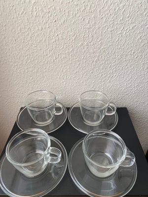 Glas, 4stk. cafe/te kopper med underkopper, brugt og velholdt.