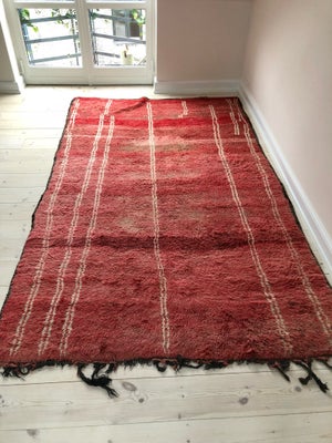 Gulvtæppe, ægte tæppe, Uld, b: 200 l: 400, Ægte marokkansk beni ouarain tæppe i rød 