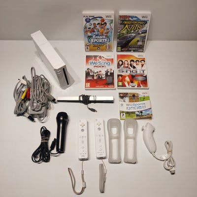 Nintendo Wii, God, Nintendo Wii inkl mikrofon, 2 controller og 5 spil

Testet og virker 

Kan afhent