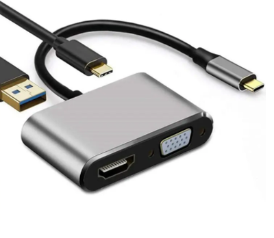 Adapter, 4 in 1 USB-C VGA HDMI HUB, - 1 x USB-C udgang
passer til alle usb-C enheder. MacBook, iPad 