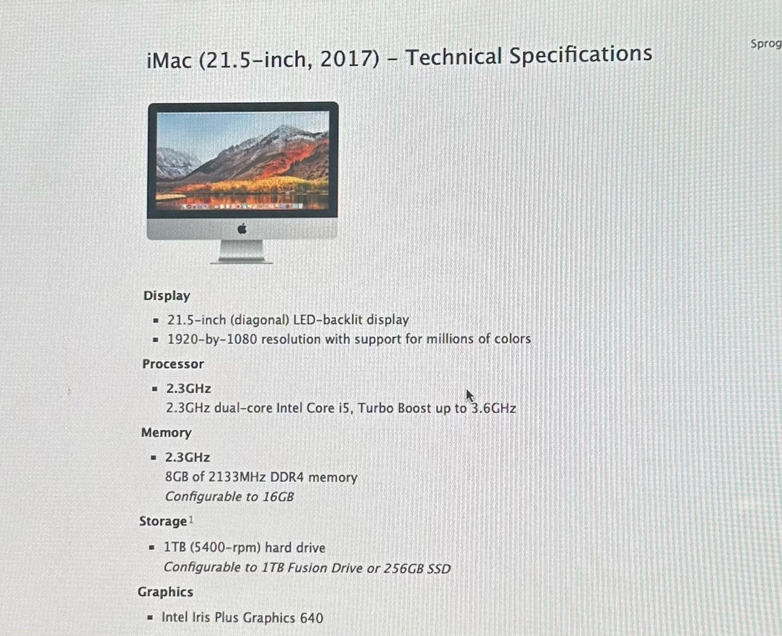 iMac (21.5-inch, 2017) - Technical Specifications