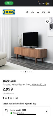 Tv-bænk, valnød, b: 160 d: 40 h: 50, Jeg sælger dette TV-bord fra Ikea som er omkring et halvt år ga