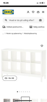 Reolsystem, Ikea Kallax, b: 141 d: 32 h: 73, På ben