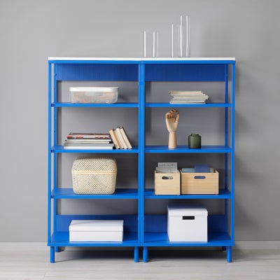 Reol, Ikea, b: 60 d: 42 h: 134, Sælger en enkelt blå platsa reol. Reolen er både med blå ben og hvid