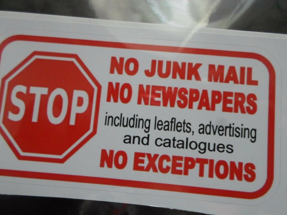 Klistermærker, Skilt til postkasse NO JUNK MAIL! leaflets