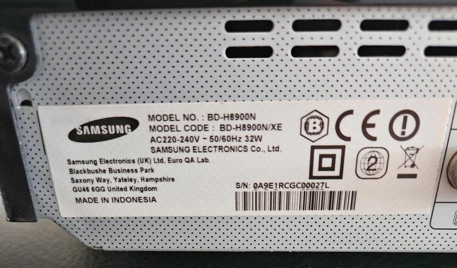Blu-ray afspiller, Samsung, BD-H8900N