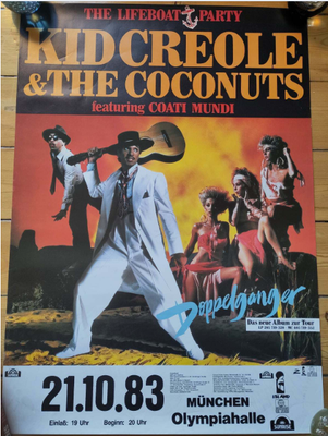 Plakat, Kid Creole and the Coconuts, motiv: München 1983, b: 60 h: 84, Skøn koncertplakat fra 1983 f