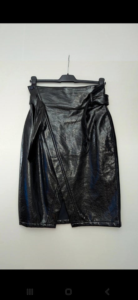 NA-KD Wrap, knee length, black leather skirt