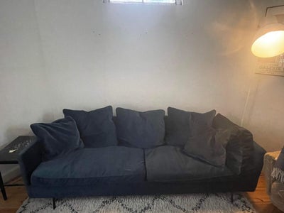 Sofa, fløjl, 3 pers., Beautiful 3 to 4 people couch, with down feathers and dark blue velvet. Comes 