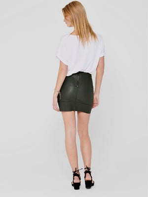 Faux Leather Mini Skirt, str. 38, ONLY,  Sort,  Polyurethan,  Ubrugt, Lækker, blød nederdel i imiter