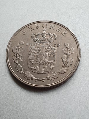 Danmark, mønter, 5 kroner, 1972, Frederik IX (1960-72). Nikkel. Cirkuleret, men ret pæn stand.