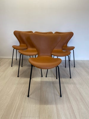 Arne Jacobsen, stol, 3107 syveren, 6 stk Ny polstret AJ 3107 syverstole i lækker Cognac semi-Analin 