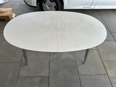 Spisebord, Laminat, b: 170 l: 100, Spisebord i hvidt laminat og hvide kanter. Runde kromben. Bordet 