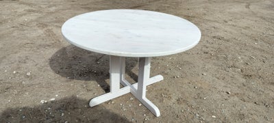 Spisebord, Massivt fyrretræ, Rundt / cikulær spisebord i massivt fyrretræ.
Med to stk tillllægsplade