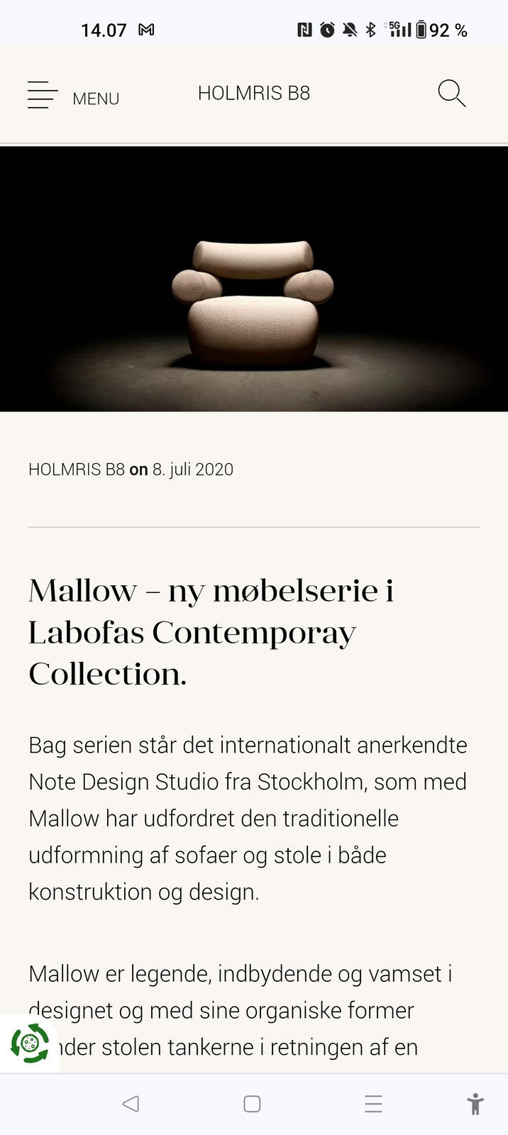 Anden arkitekt, Note Design Studio fra Stockholm, Stol +