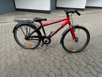 Unisex børnecykel, citybike, Mustang, 24 tommer hjul, 7 gear, Rød og robust i aluminium, med lås og 