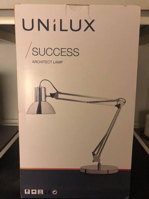 Arkitektlampe, 

Unilux Success 80 arkitektlampe i krom.
Lampen har fjeder-afbalanceret arm, som gør
